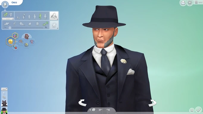Greg's human form in The Sims 4's create-a-sim mode