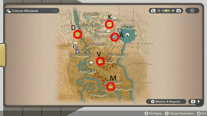 Pokemon Legends Arceus Unown Locations: map of Crimson Mirelands