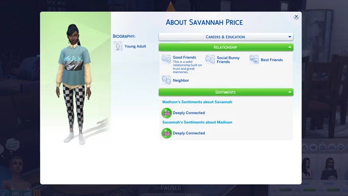 Sentiments in the sims 4