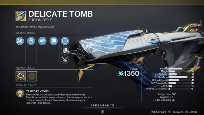 new exotic fusion rifle, Delicate Tomb
