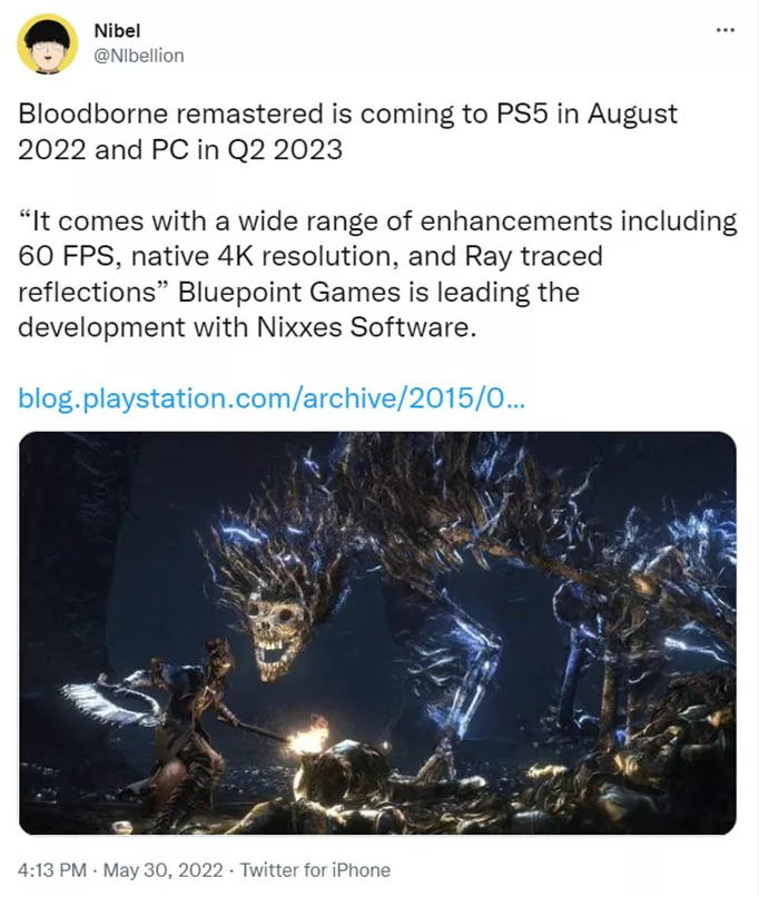 Bloodborne Remastered Tweet