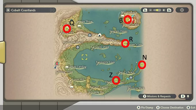 Pokemon Legends Arceus Unown Locations: map of Unown locations in Cobalt Coastlands