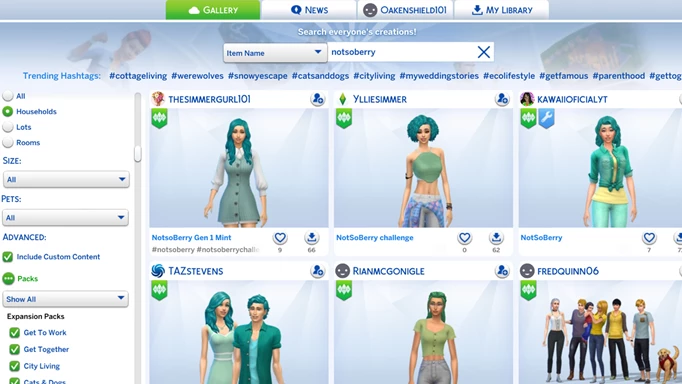Sims 4 gallery showing Not So Berry uploads