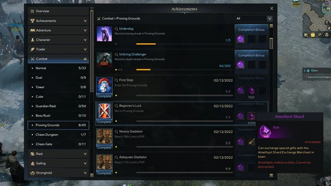 Lost Ark Amethyst Shards can be earned by completing achievements